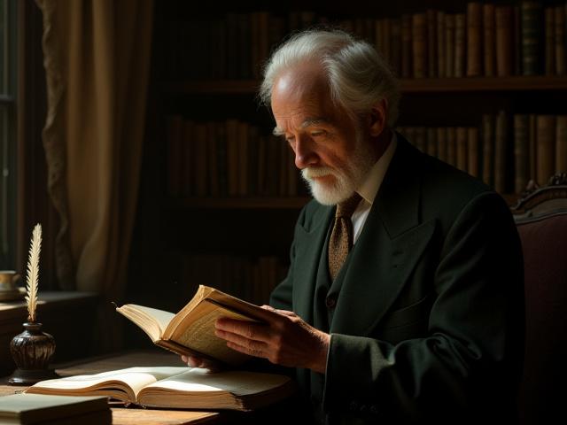 Gründer von SpiceLeaf Press in einer historischen Bibliothek umgeben von Büchern über Botanik und Kräuter