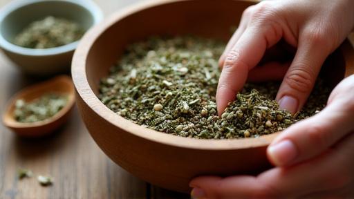 Vorschaubild: Kräutermischung für den Hausgebrauch - Hände mischen Kräuter